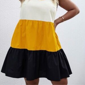 Sleeveless Panel Mini Dress Colorful Fits 2X Shoulder Ties NEW Flirty Full Skirt